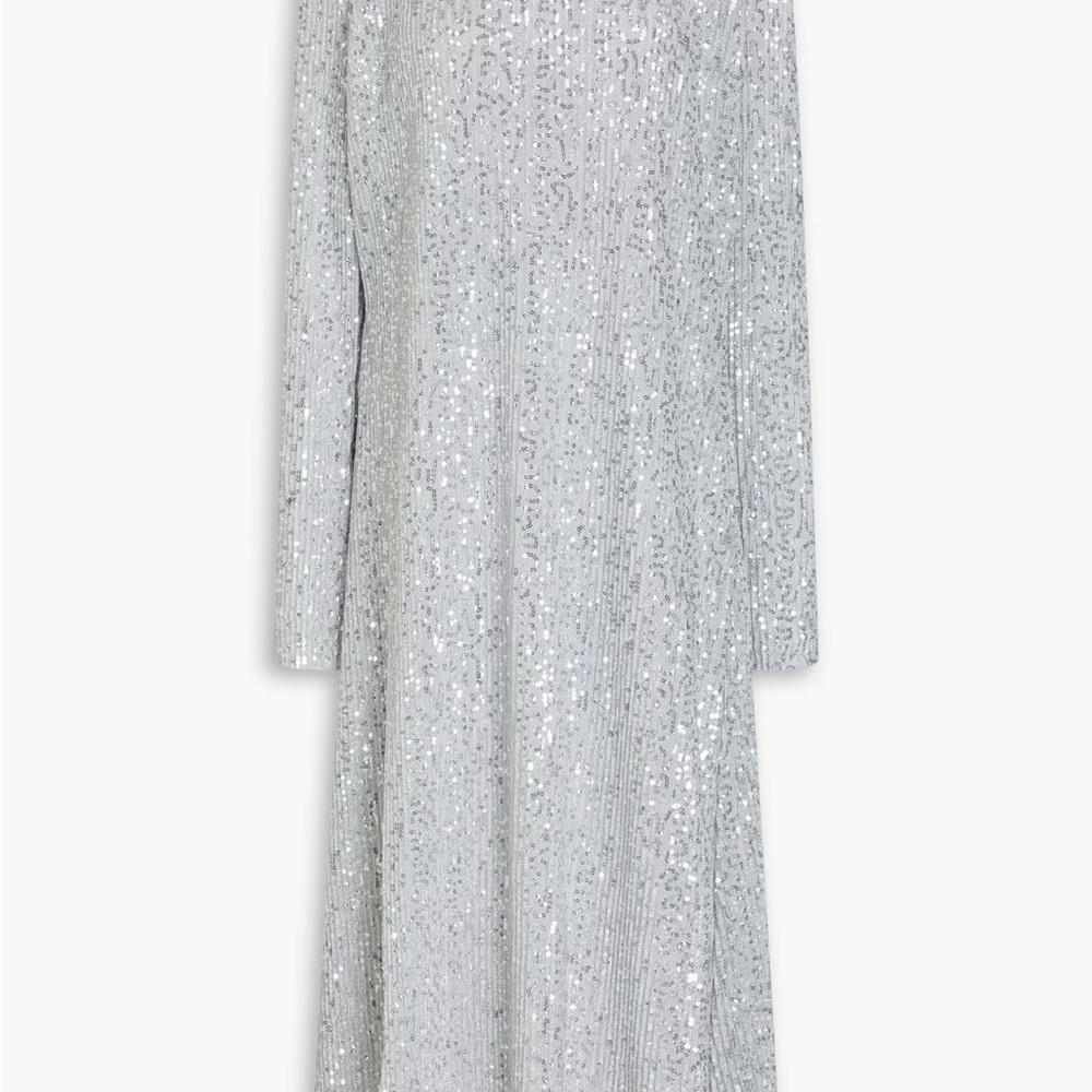 STINE GOYA Silver Sequin Long Sleeve Dress